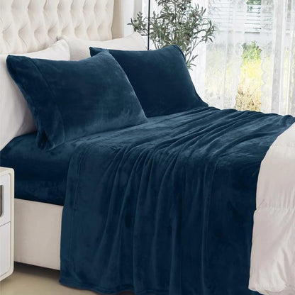 4 Piece Velvet Plush Flannel Sheet Set